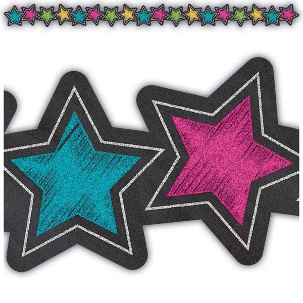 Teacher Created Resources Chalkboard Brights Stars Die-Cut Border Trim, 35 Feet