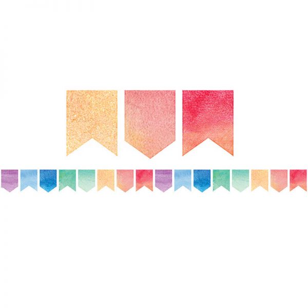 Teacher Created Resources Watercolor Pennants Die-Cut Border Trim, 35 Feet