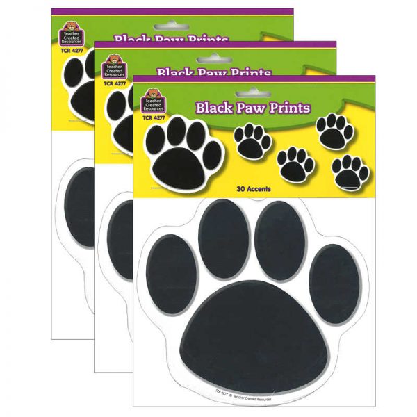 Teacher Created Resources Black Paw Prints Accents, 30 Per Pack, 3 Packs