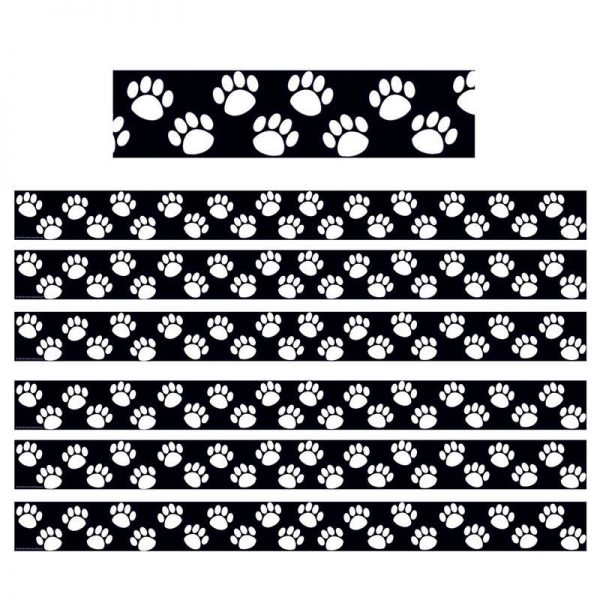 Teacher Created Resources Black with White Paw Prints Border Trim, 35 Feet Per Pack, 6 Packs