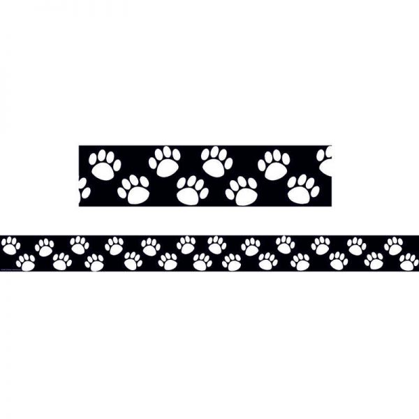 Teacher Created Resources Black with White Paw Prints Straight Border Trim, 35 Feet