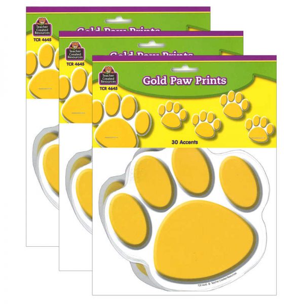 Teacher Created Resources Gold Paw Prints Accents, 30 Per Packs, 3 Packs