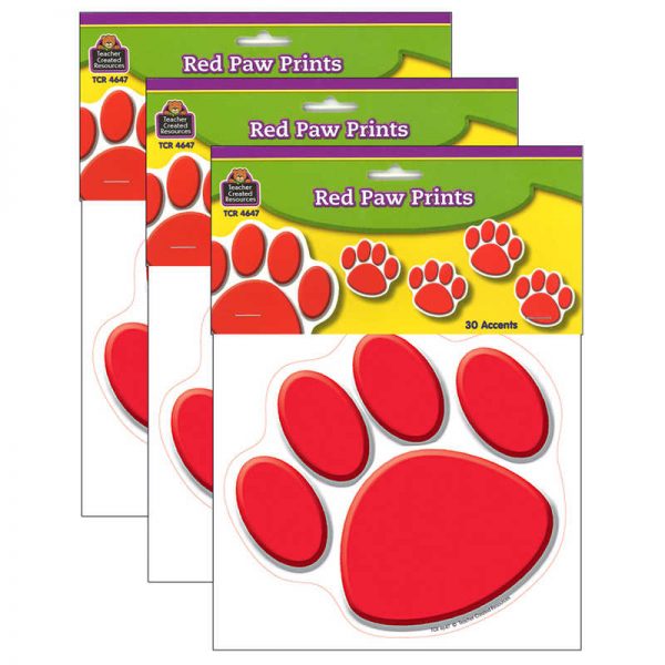 Teacher Created Resources Red Paw Prints Accents, 30 Per Packs, 3 Packs