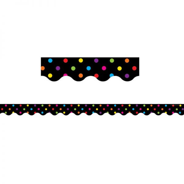 Teacher Created Resources Multicolor Dots on Black Scalloped Border Trim, 35 Feet