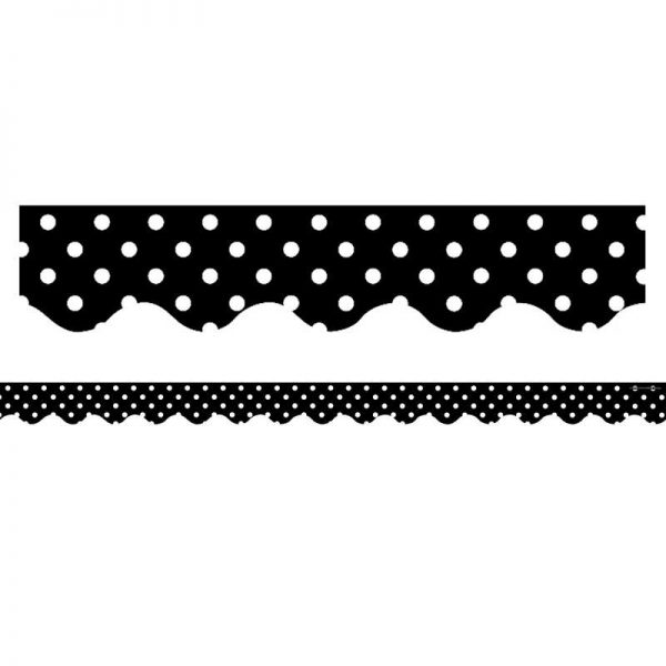 Teacher Created Resources Black Polka Dots Scalloped Border Trim, 35 Feet