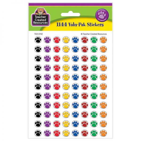 Teacher Created Resources Colorful Paw Prints Mini Stickers Valu-Pak, 144 stickers
