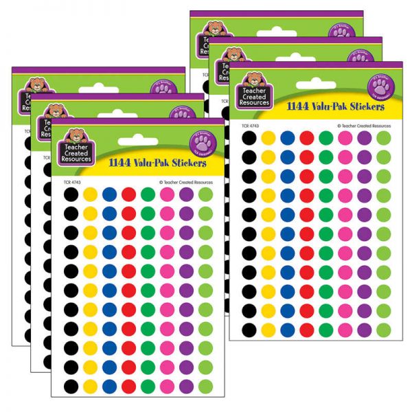 Teacher Created Resources Mini Colorful Circles Valu-Pak Stickers, 1144 Per Pack, 6 Packs