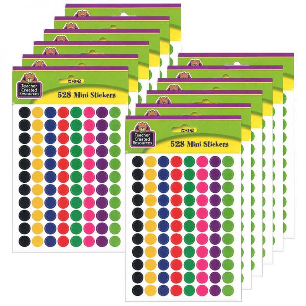 Teacher Created Resources Colorful Circles Mini Stickers, 3/8" Diameter, 528 Per Pack, 12 Packs