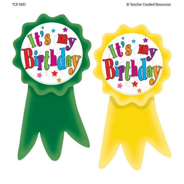 Teacher Created Resources Birthday Ribbons Wear 'Em Badges, Pack of 16