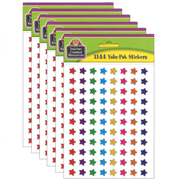 Teacher Created Resources Mini Smiley Stars Valu-Pak Stickers, 1144 Per Pack, 6 Packs