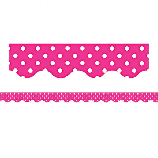 Teacher Created Resources Hot Pink Polka Dots Scalloped Border Trim, 35 Feet