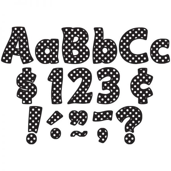 Teacher Created Resources Black Polka Dots Funtastic Font 4" Letters Combo Pack, 208 Pieces Per Pack, 3 Packs