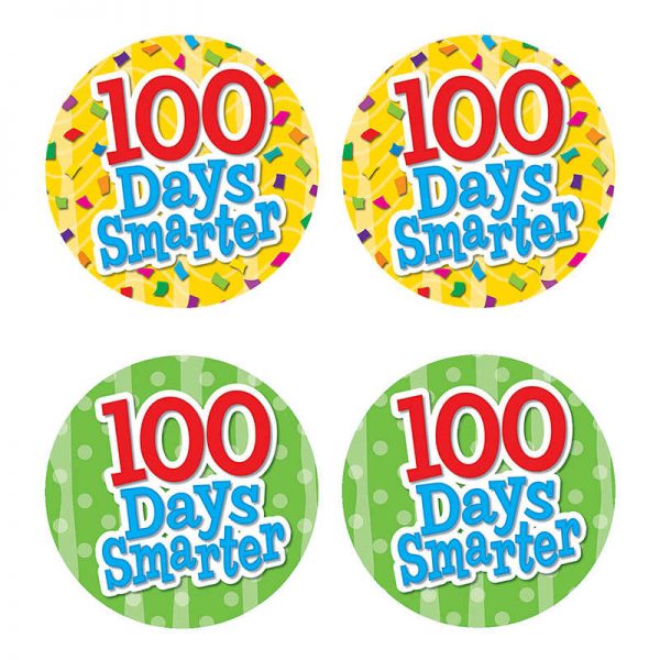Teacher Created Resources 100 Days Smarter Wear 'Em Badges, Self-Adhesive, Pack of 32