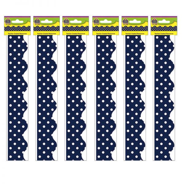 Teacher Created Resources Navy Polka Dots Scalloped Border Trim, 35 Feet Per Pack, 6 Packs