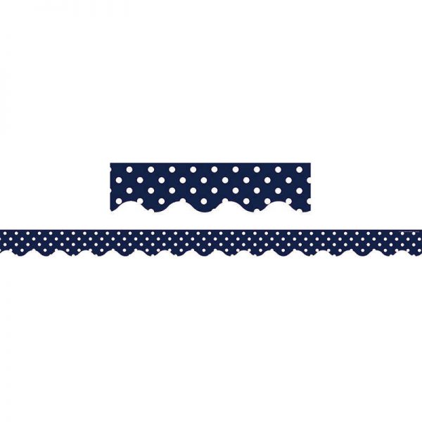 Teacher Created Resources Navy Polka Dots Scalloped Border Trim, 35 Feet