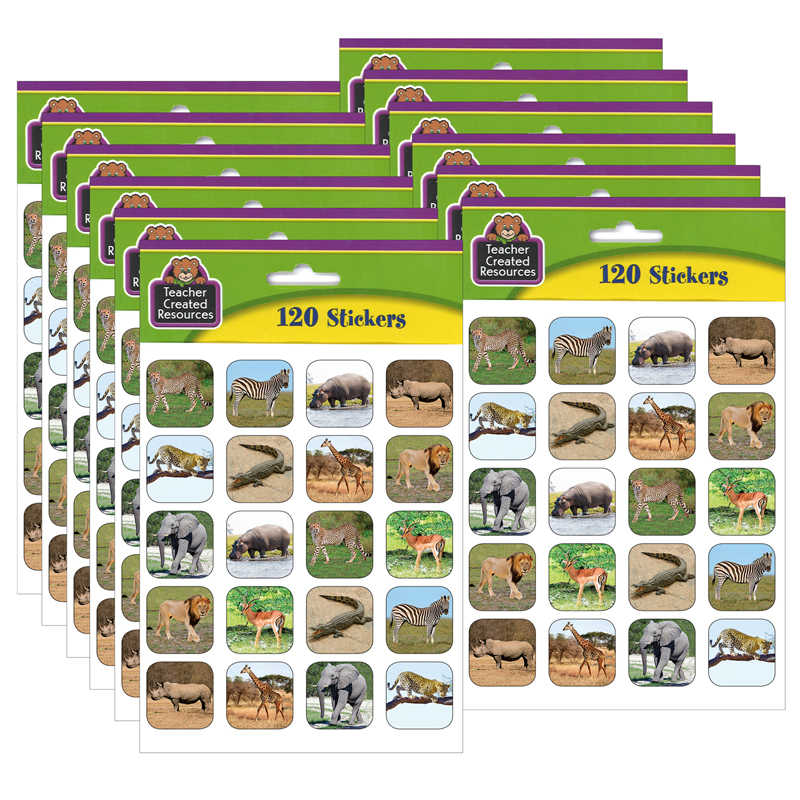 Teacher Created Resources Safari Animals Stickers, 120 Per Pack, 12 Packs