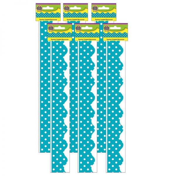 Teacher Created Resources Teal Mini Polka Dots Scalloped Border Trim, 35 Feet Per Pack, 6 Packs