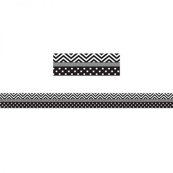 Teacher Created Resources Black & White Chevron and Dots Straight Border Trim, 35 Feet Per Pack, 6 Packs