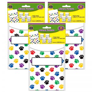 Teacher Created Resources Paw Prints Library Pockets, 35 Per Pack, 3 Packs