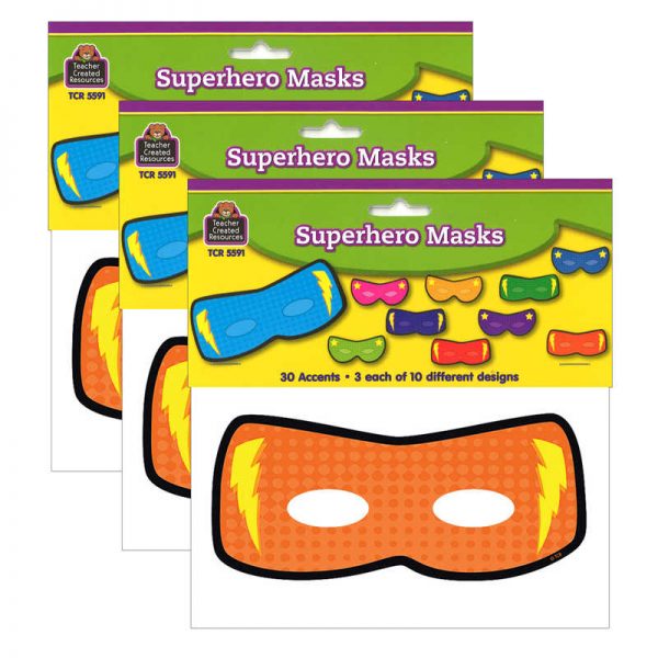 Teacher Created Resources Superhero Masks Accents, 30 Per Pack, 3 Packs