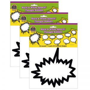 Teacher Created Resources Superhero Black & White Speech/Thought Bubbles Accents, 30 Per Pack, 3 Packs