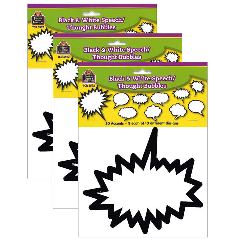 Teacher Created Resources Superhero Black & White Speech/Thought Bubbles Accents, 30 Per Pack, 3 Packs