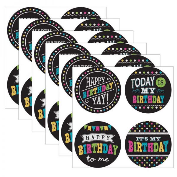Teacher Created Resources Chalkboard Brights Happy Birthday Wear 'Em Badges, 32 Per Pack, 6 Packs