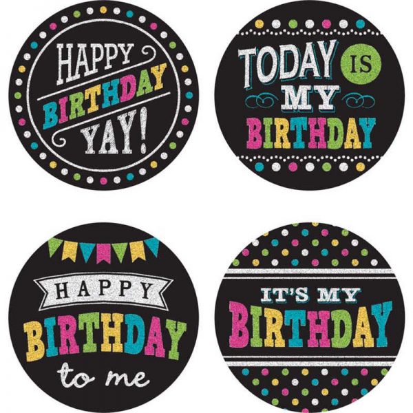 Teacher Created Resources Chalkboard Brights Happy Birthday Wear 'Em Badges, Pack of 32