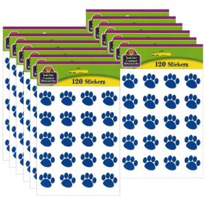 Teacher Created Resources Blue Paw Prints Stickers, 1" Square, 120 Per Pack, 12 Packs