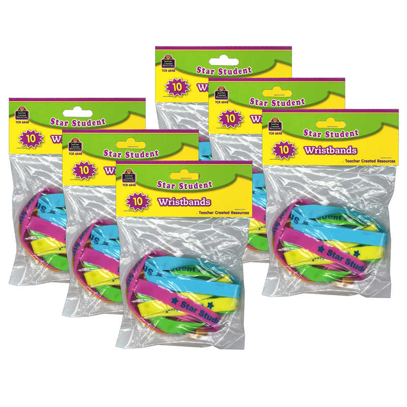 Teacher Created Resources Star Student Wristbands, 10 Per Pack, 6 Packs