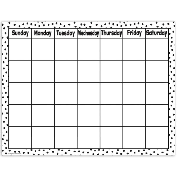Teacher Created Resources Black Painted Dots on White Calendar Chart, 17" x 22"