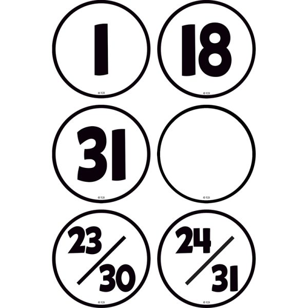Teacher Created Resources Black & White Calendar Days, Pack of 36