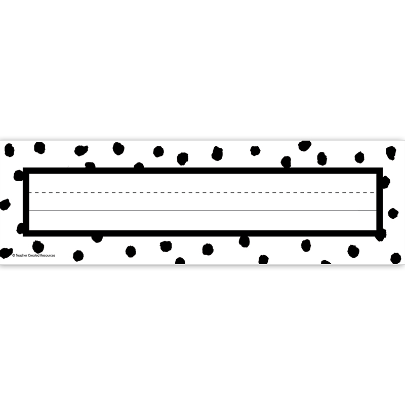 Teacher Created Resources Black Painted Dots on White Flat Name Plates, 11-1/2″ x 3-1/2″, Pack of 36