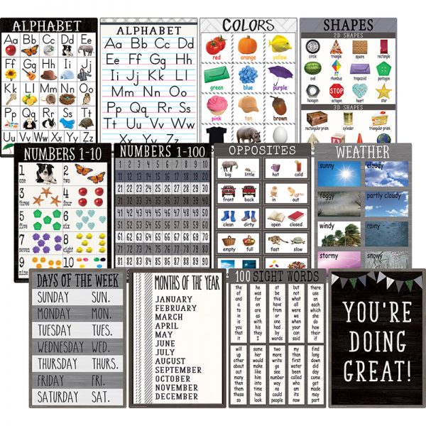 Teacher Created Resources Modern Farmhouse Early Learning Small Poster Pack, 12 Posters