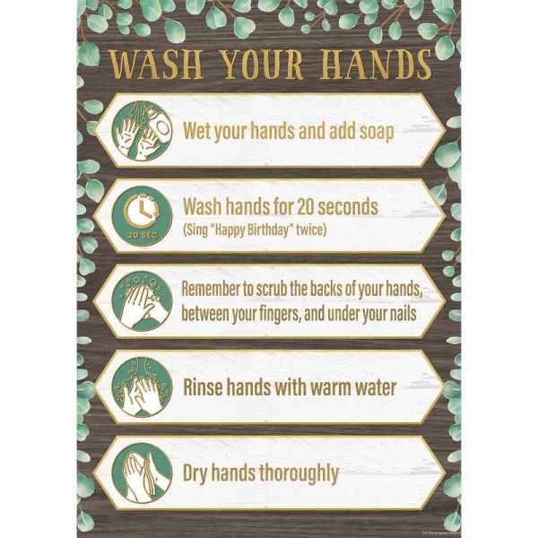 Teacher Created Resources Eucalyptus Wash Your Hands Chart, 17" x 22"