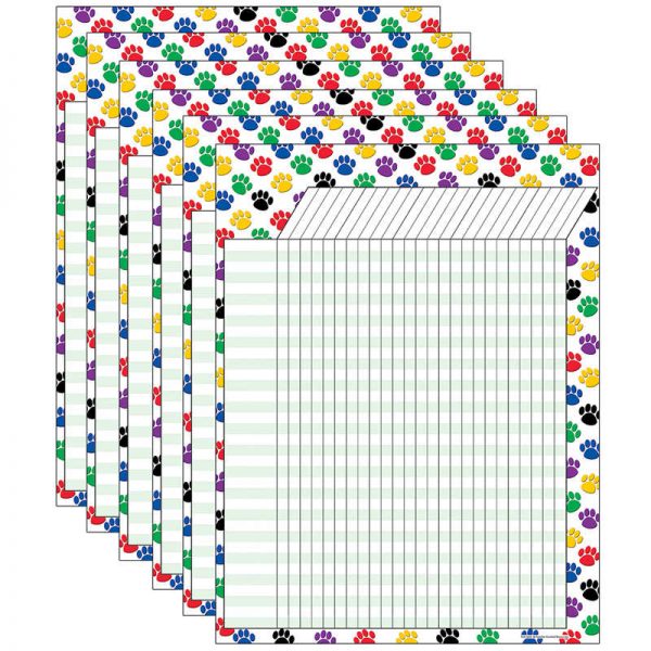 Teacher Created Resources Colorful Paw Prints Incentive Chart, Pack of 6