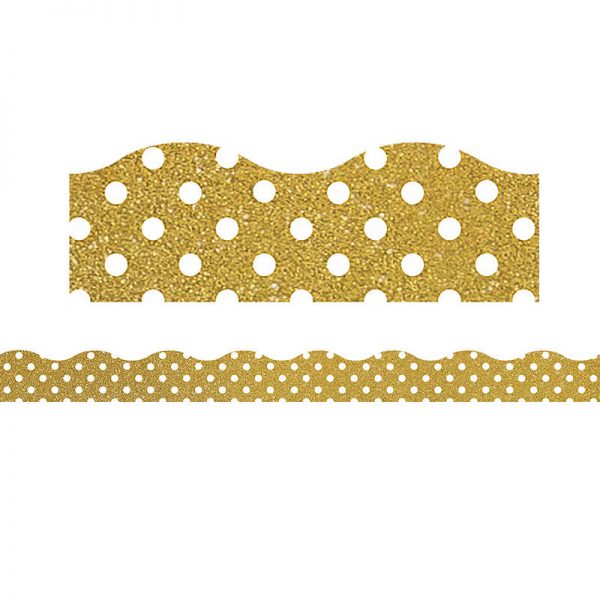 Teacher Created Resources Clingy Thingies® Border, Gold Shimmer with White Polka Dots