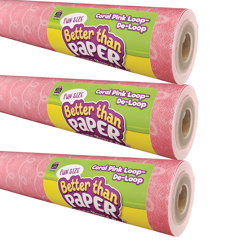 Teacher Created Resources Fun Size Better Than Paper® Bulletin Board Roll, 18" x 12', Coral Pink Loop-De-Loop, Pack of 3