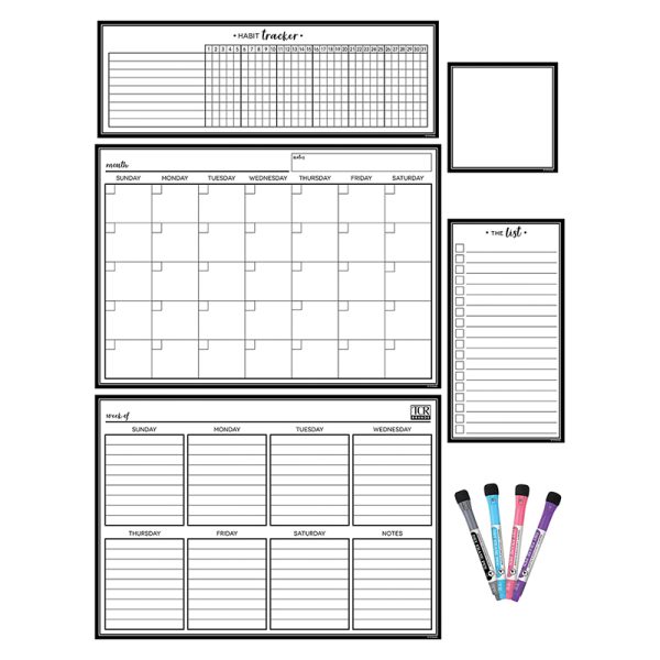 Teacher Created Resources Black & White Dry-Erase Magnetic Calendar Set