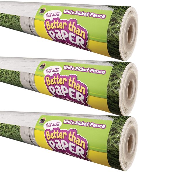Teacher Created Resources Fun Size Better Than Paper® Bulletin Board Roll, 18" x 12', White Picket Fence, Pack of 3
