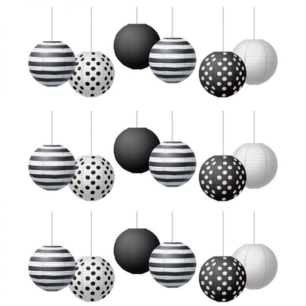 Teacher Created Resources Black & White 8" Hanging Paper Lanterns, 6 Per Pack, 3 Packs