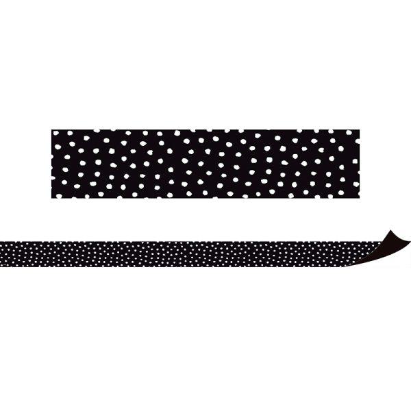 Teacher Created Resources Black with White Painted Dots Magnetic Border, 24 Feet