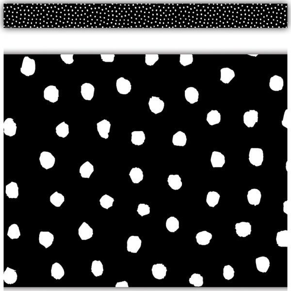 Teacher Created Resources White Painted Dots on Black Straight Border Trim, 35 Feet