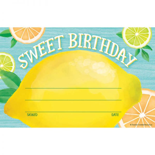 Teacher Created Resources Lemon Zest Sweet Birthday Awards, 30 Per Pack, 6 Packs