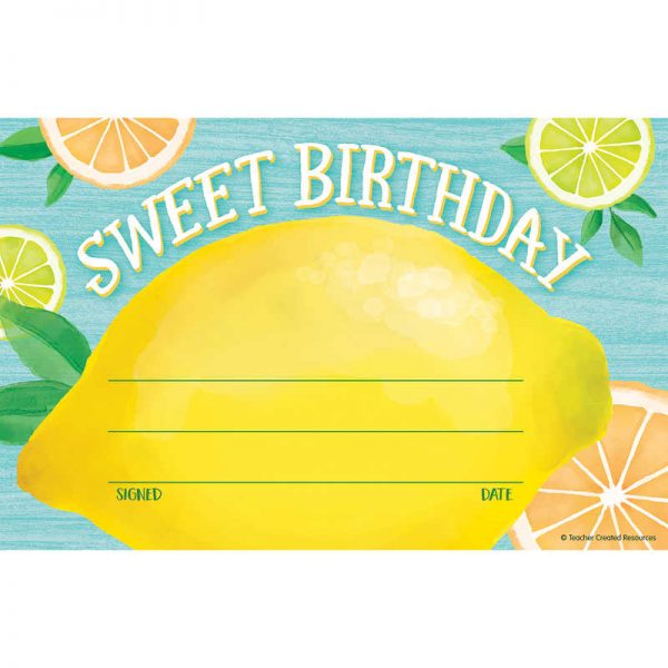 Teacher Created Resources Lemon Zest Sweet Birthday Awards, Pack of 30