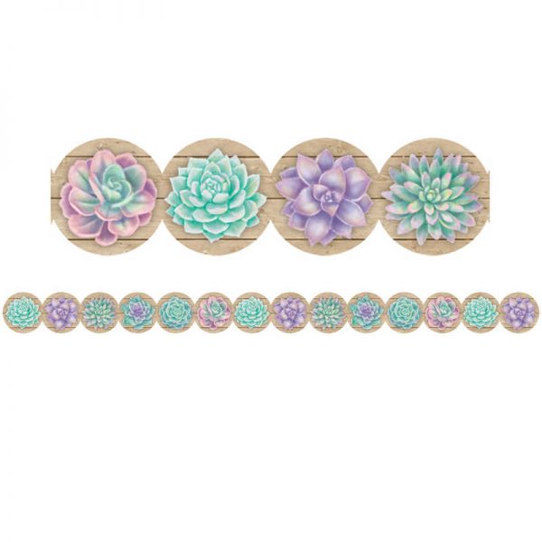 Teacher Created Resources Rustic Bloom Succulents Die-Cut Border Trim, 35 Feet