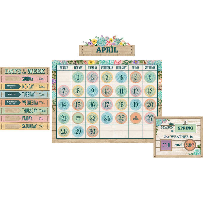 Teacher Created Resources Rustic Bloom Calendar Bulletin Board Set, 2 Sets