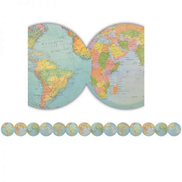 Teacher Created Resources Travel the Map Globes Die-Cut Border Trim, 35 Feet