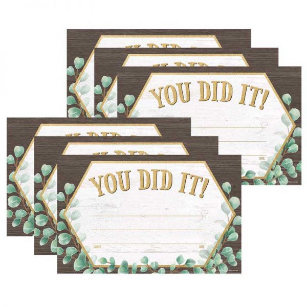 Teacher Created Resources Eucalyptus You Did It! Awards, 30 Per Pack, 6 Packs