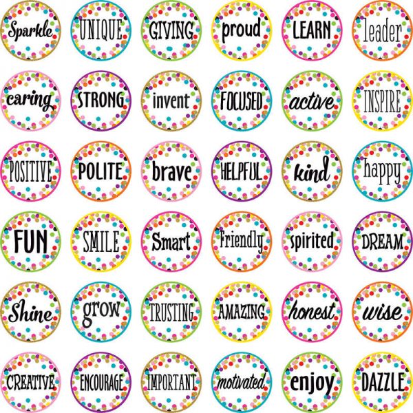 Teacher Created Resources Confetti Positive Words Mini Accents, 36 Per Pack, 6 Packs